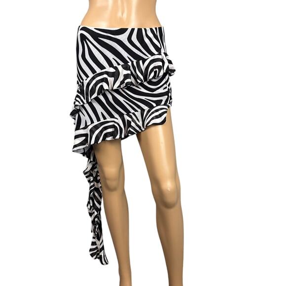 Afrm Ruffled Zebra Print Mini Skirt Asymmetrical Elastic Waist M NWT Mobwife - Picture 1 of 10